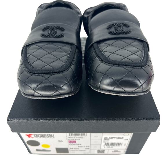 Chanel 2019 Lambskin Quilted Elastic CC Moccasin Loafers - Picture 12 of 16